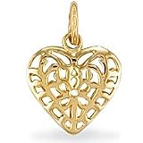 Jewelco London 9ct Yellow gold Filigree Heart Charm ( 1.3g )