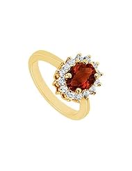 Garnet and Diamond Ring 14K Yellow Gold - 1.50 CT TGW