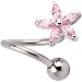Jewelry : Passion Pink LILY FLOWER Twister Belly Ring