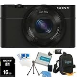 Sony DSC-RX100 20.2 MP Exmor CMOS Sensor Digital Camera with 3.6x Zoom BUNDLE with 16GB High Speed Class 10 SD Card, Spare Battery, Deluxe Case, Card Reader, Mini Tripod, LCD Screen protectors and MORE!