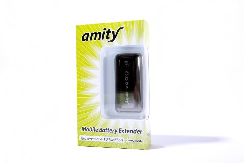 Amity Battery Extender (5600mAh) (AMBE-5600BK: Black) - Portable External Battery with LED Flashlight. Works with iPhone 4 / 4S / 3GS, iPod Touch / iPad, iPad 2 / New iPad/ HTC One S, X, Sensation, Thunderbolt, Rezound, Evo / Motorola Atrix 1 & 2/ Nokia N