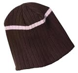 District Threads- Rib Knit Beanie with Stripe Chocolate Brown/Pink-OSFA