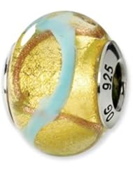 Yellow, Gold and Blue Swirl Murano Glass Charm for 3mm Bracelets