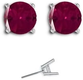 2.40Ct Ruby Solitaire Birthstone 6mm Round Shape Stud Earrings 14K White Gold