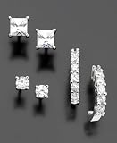 Set of Sterling Silver Cubic Zirconia Stud Earrings (1/3 ct. t.w. and 3/4 t.w.) and Hoop Earrings (1 ct. t.w.)