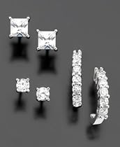 Set of Sterling Silver Cubic Zirconia Stud Earrings (1/3 ct. t.w. and 3/4 t.w.) and Hoop Earrings (1 ct. t.w.)