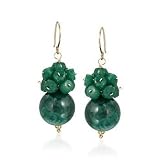 Malachite and Emerald Drop Earrings In 14kt Yellow Gold