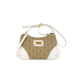 Click here to buy Coccinelle Beige Logoed Fabric and White Leather Small Evening Bag by Coccinelle.