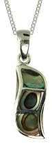 Silver Ladies Abalone Dropper Pendant 18" Curb