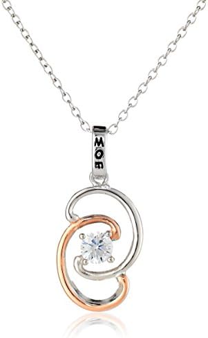 18K Rose Gold Plated Sterling Silver Two-Tone Cubic Zirconia "Mom" Twisted Pendant Necklace, 18"