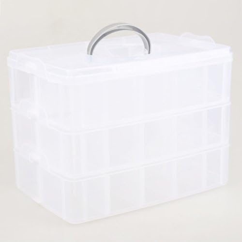 Vakind® 3 Layer Adjustable 30 Compartments Slot Plastic Craft Storage Box Cosmetic Case Jewellery Tool Container With Handle Cover
