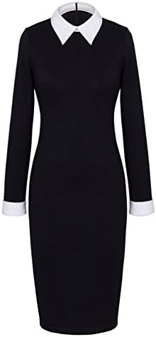 Anni Coco® Women's Peter Pan Collar Wednesday Addams Black Pencil Business Dress XX-Large