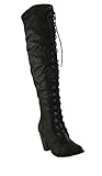 Forever Women's Camila-48 Chunky Heel Lace up Over the Knee Riding Boots (10, Black)