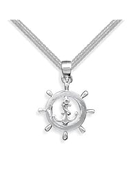 Ships Wheel and Anchor Nautical Sterling Silver Pendant Necklace