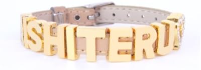 BG247 Love Across The World I Love You Ashiteru Te Amo Jet'aime Sarang Hae Wo Ai Ni Slider Faux Leather Bracelet in Gold Letters (Ashiteru)