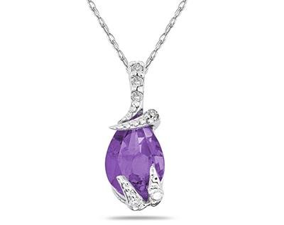 Pear Shaped Amethyst and Diamond Pendant in White Gold