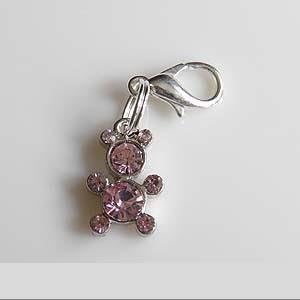 Divine Beads, Pink Rhinestone Teddy Bear Dangle Clip on Charm Bead fits Thomas Sabo, mobile phones, handbags, purses etc