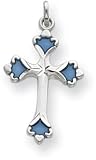 Blue Enameled Cross Charm, Sterling Silver
