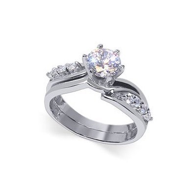 Nickel Free Sterling Silver Round Cut 8mm Clear Cubic Zirconia Polished Finished Rhodium Plated 5mm Band Ring Size 5, 6, 7, 8, 9, 10