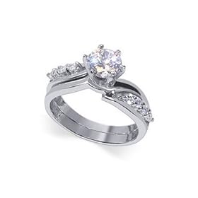 Rhodium Plated .925 Sterling Silver Band Round Cut Cubic Zirconia Ring