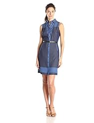 A-line Denim Sleeveless  Shirt  Dress