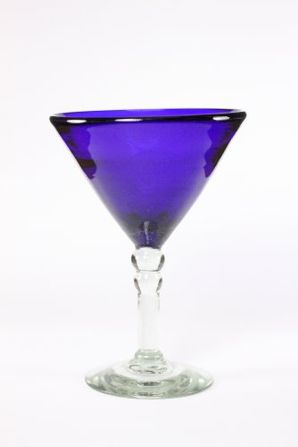 VIVAZ Bolitas Margarita Glass, Martini Style, Cobalt Recycled Glass, Set of 4