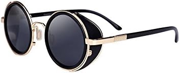 Men and women simple fashion round frame sunglasses polarized driving sunglasses UV protection (Gold frame Black lens)