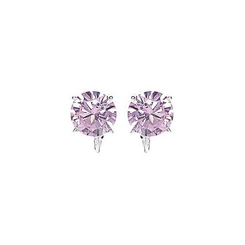 Sterling Silver 8mm Round Pink Cubic Zirconia CZ Clip On Earring