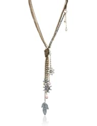 Betsey Johnson "Girlie Grunge" Patina Leaf and Flower Multi-Chain Knot Y-Shaped Necklace, 28"