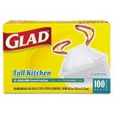 CLOROX SALES CO. Drawstring Tall Kitchen Bags, 13 gallon, .95mil, 24 x 48, White, 100/carton