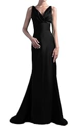 V-neck Charmeuse Natural   Waistline Spaghetti Strap Evening Dress 