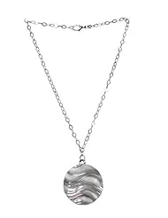 Reversible Round Wavy Pendant Sterling Silver Necklace-Rhodium Plated.Made in Italy. Chain Length 51cm (20.4 inches)