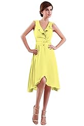 V-neck High-Low-Hem Tea Length Sleeveless Homecoming Dress 