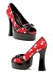 ES557-SKULLY 5 inch Chunky Heel Pump Women's Size Shoe With Satin Skull Print and Peep Toe