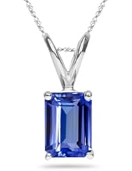 0.85 Cts of 7x5 mm AAA Emerald Tanzanite Solitaire Pendant in 14K White Gold