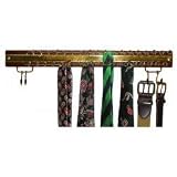 Kitchen & Housewares : Wooden Belt and Tie Rack Combo - 36 Hook (Walnut / Brass) (2' H x 19' W x .5' D)
