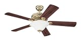 Westinghouse 72316 Silverdale Energy Star One-Light 52-Inch Five-Blade Ceiling Fan, Polished Brass with Frosted Glass Globe