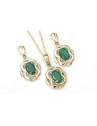 Peninsula Jewellery 9Ct Gold Emerald Celtic Pendant And Drop Earring Set
