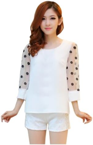 CA Fashion Women's White 3/4 Sleeve Blouse Shirts Tops Shorts Suit