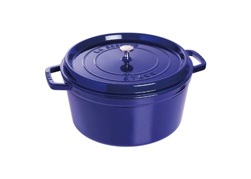 Staub 1103091 Cocotte, rund, 30 cm, Br&auml;ter aus Gusseisen, dunkelblau