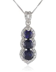 14k White Gold Gemstone and 1/3 cttw Diamond 3 Stone Pendant Necklace, 18"