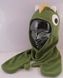 Green Dino Dinosaur Fleece Skood Beanie Hat with Attached Gloves Mittens