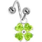 Green Peridot Gem HEART SHAMROCK Spiral Twister Belly Ring