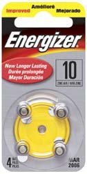 Energizer AZ10E-4 Size #10 4/Pk Hearing Aid Battery