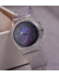 Hot SaleTransparent sky literally ladies fashion table Plastic Wrist Watch Face Cartoon Lady/Women Watch