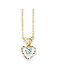 MadiK® Childrens 14K Yellow Gold Blue Zircon Birthstone Heart Necklace 15"