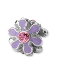 Silver Purple Enameled with CZ Flower Charm for 3mm Charm Bracelets