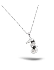 Sterling Silver Seahorse Black And White Cz Necklace With 16 Inch Plus 2 Inch Chain