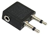 iTALKonline HIGH QUALITY Aircraft / Airplane / Airline Headphone Adaptor - Twin 3.5mm Mono Jack Plugs to 3.5mm Stereo Jack Socket - For use on most all major airlines