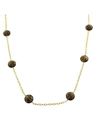 14 Karat Yellow Gold 8 Round Smokey Quartz Station Necklace (25 inch)